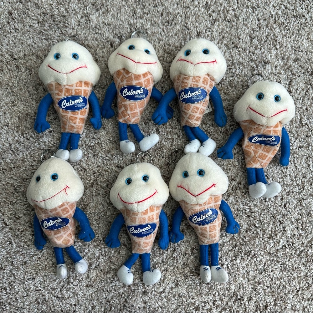Lot 7 Culvers 1998 Scoopie Keychain 7" Plush Vanilla‎ Ice Cream Cone Vintage